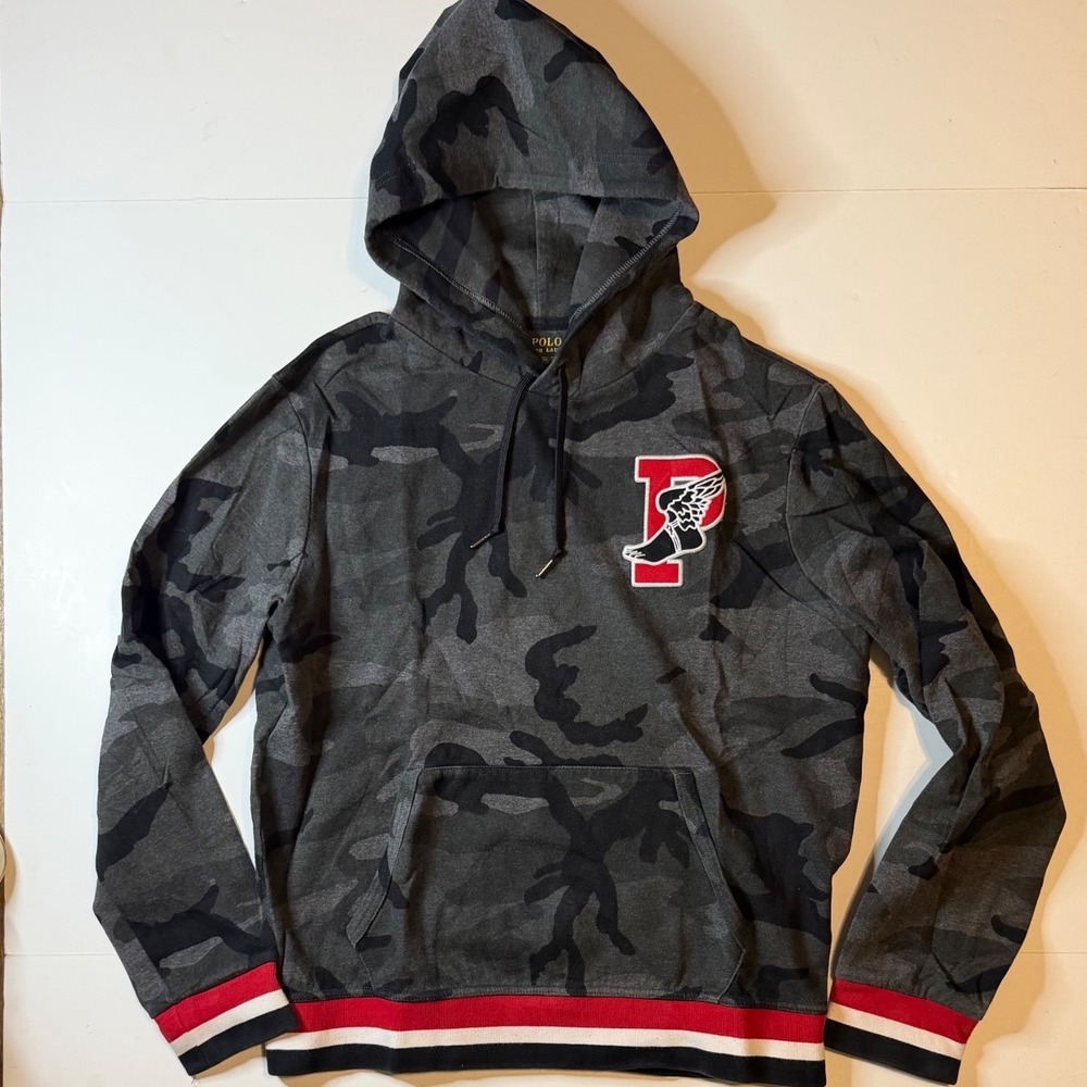 Polo Ralph Lauren PWing Camo Hoodie Mens Medium Grey Camouflage P-Wing Pullover